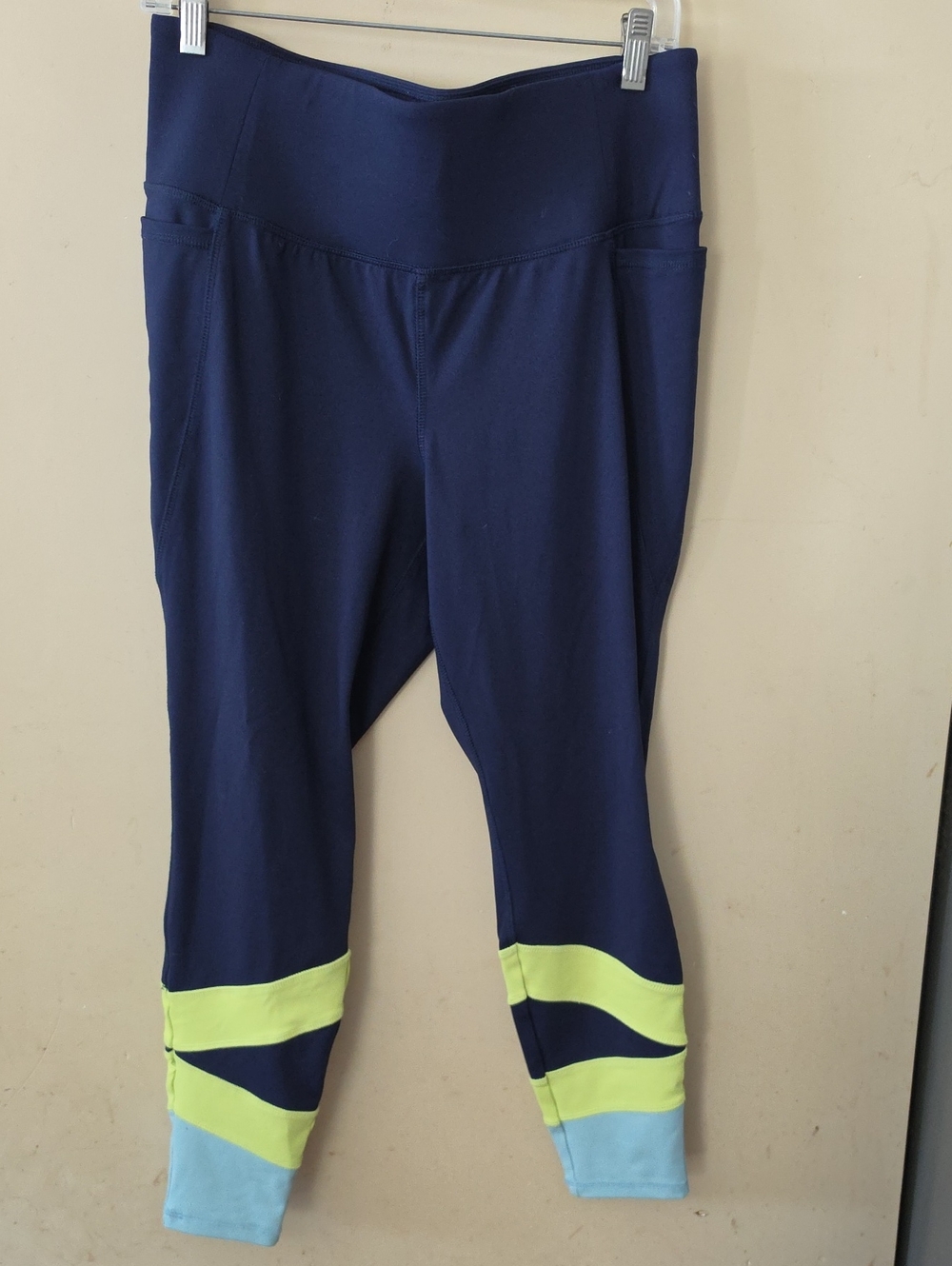 Lane Bryant Navy Leggings with Lime and Light Blue Bands